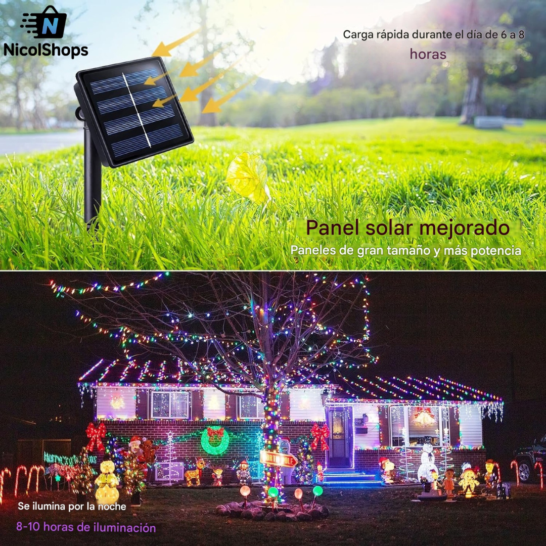 LUCES DE NAVIDAD CON PANEL SOLAR 20 METROS